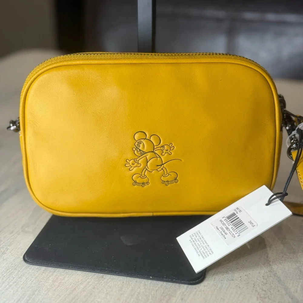 Collectors Coach Mickey Yellow Leather Crossbody Bag